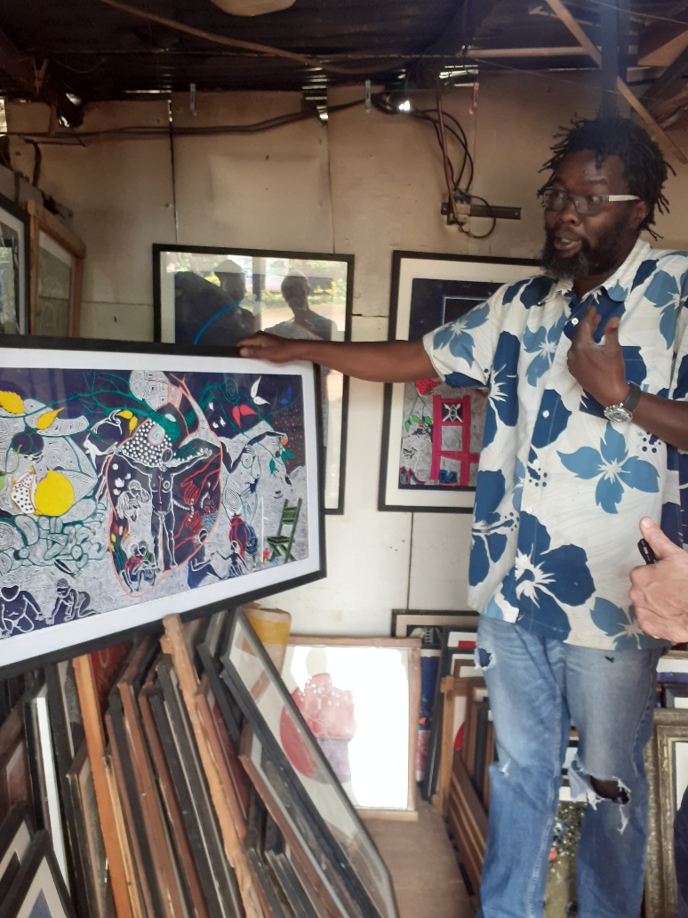 Printmaker George Ongeri Omesa discussing his artistic practice.