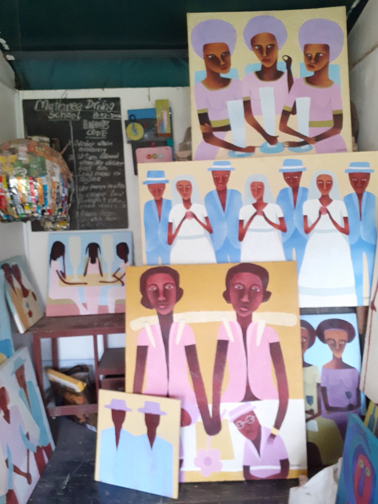 Works by visiting painter Moses Nyawanda in Dickens Otieno's studio at the GoDown Arts Centre.
